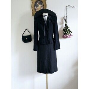 vintage 70s 80s black fitted double breasted blazer jacket classic chic...